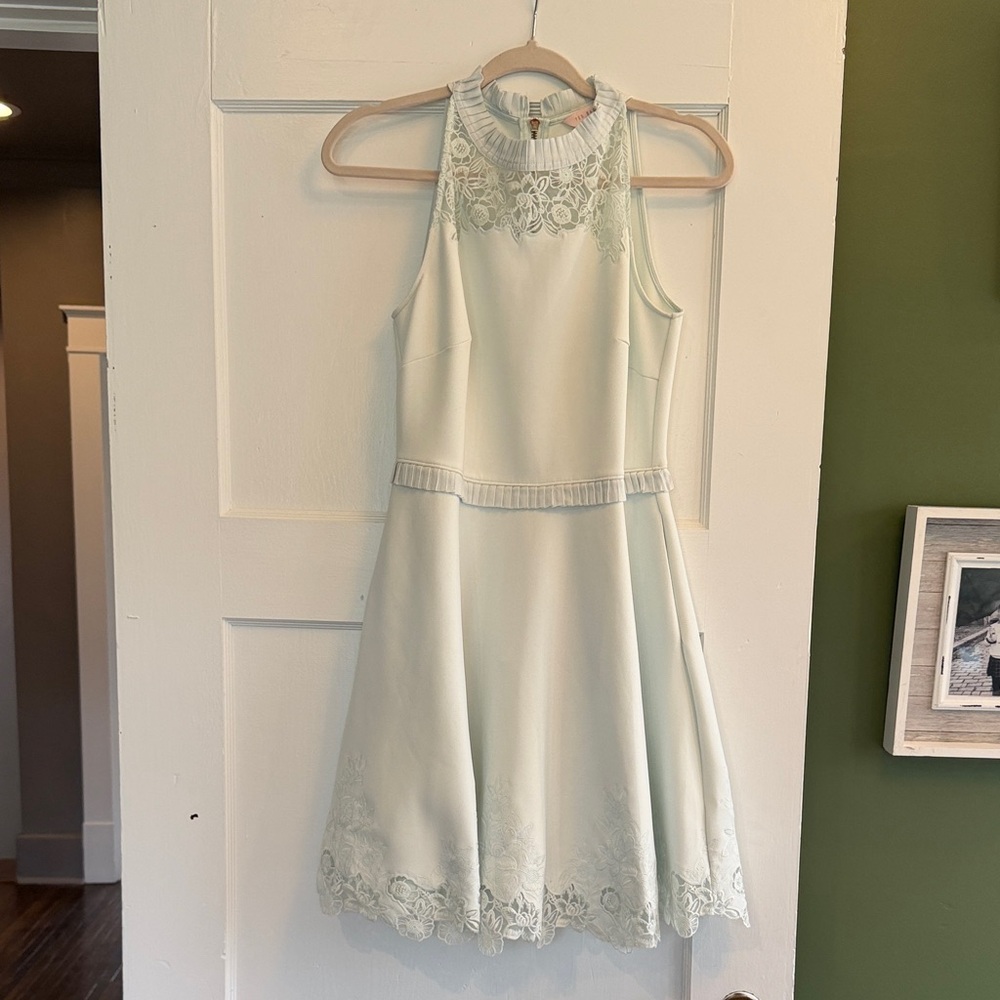 Ted Baker Light Mint Lace Yoke Fit-and-Flare Dress